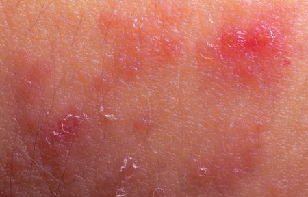 Inflamed and red skin.